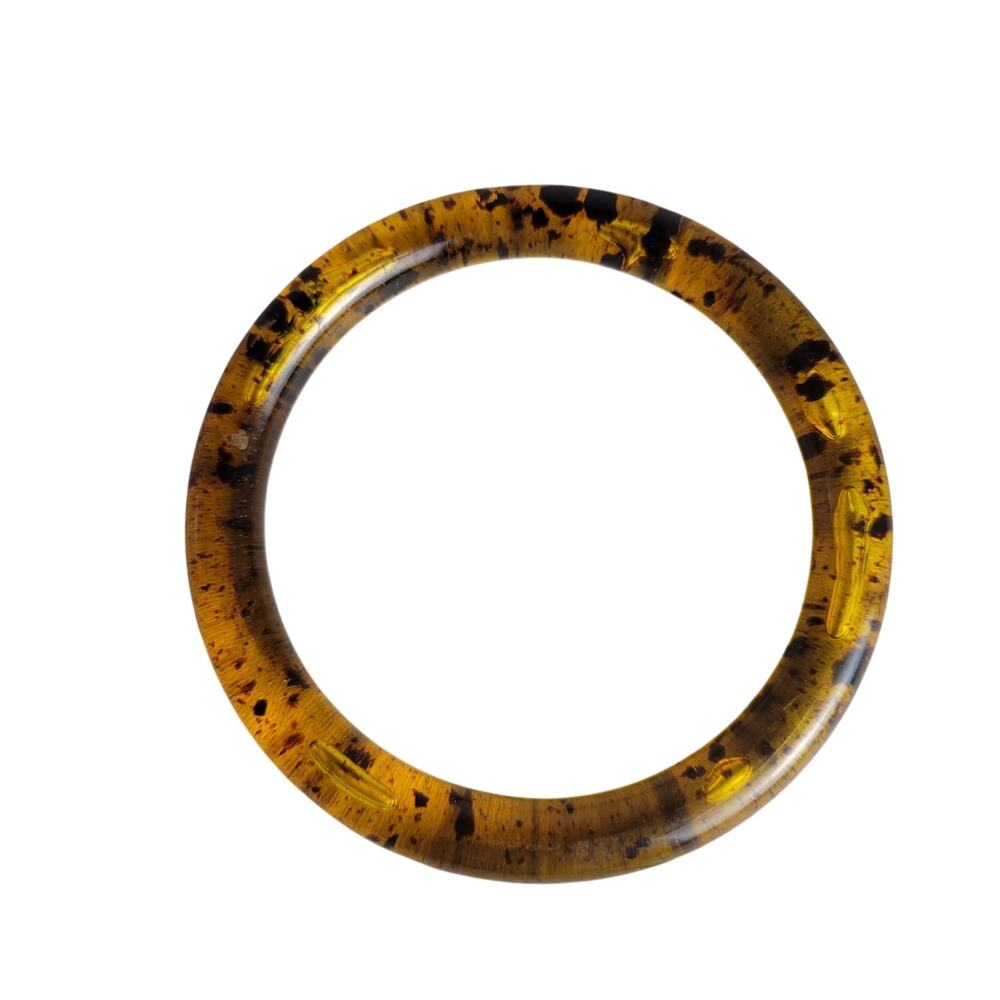 Vintage Lucite Bangle Bracelet Amber Tortoise Shell Splatter Tubular Translucent